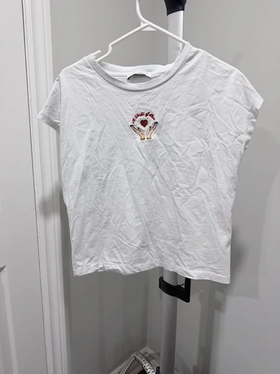Sandro White Short-Sleeve Tee with Heart & Hands Embroidery - Picture 2 of 5